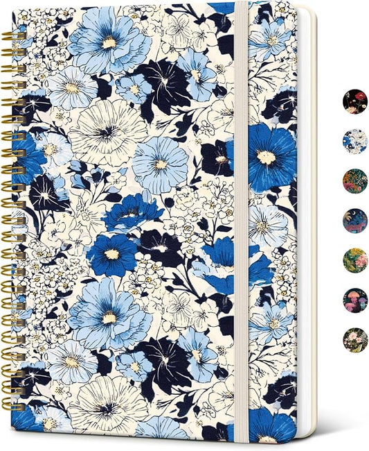 Taja Lined Spiral Notebook Journal for Women A5(5.8" × 8.3"), Cute Hardcover Notebook for Work, School & Note Taking, Pretty College Ruled Journal for Writing, 140 Pages, Azure Garden