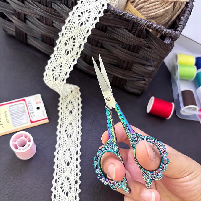 Sewing Embroidery Scissors, Small Sharp Precision Shears | Vintage Detail Thread Snips for DIY Craft, Artwork, Needlework Yarn, Beauty Trimmer for Eyebrow, 4.6in Flower 2 pack