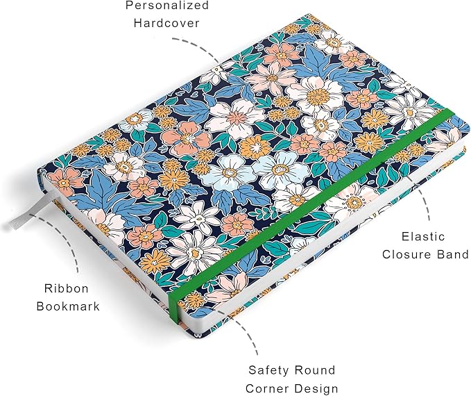 Lined Journal Notebook, Hardcover Journal for Women, Medium 5.7 x 8.4 in, 160 Pages Thick Paper, Cute Aesthetic Floral A5 Ruled Notebook for Journaling Writing Work School Office, Purple Flower