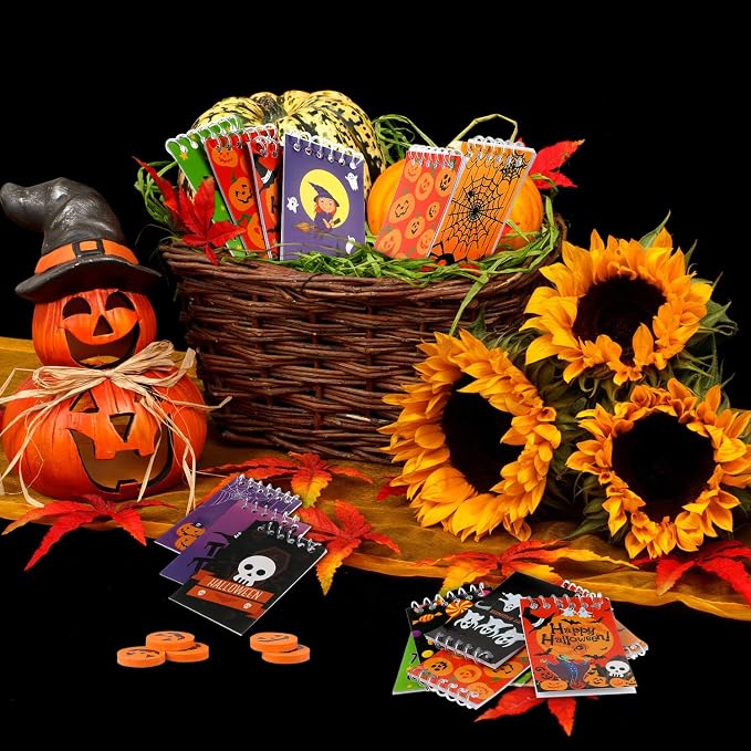 48 Pieces Halloween Mini Notepads Mini Spiral Notebooks Pumpkin Pattern Notebooks Halloween Memo Pad Notebooks for Halloween Party Home School Supplies, 12 Styles (Quantity of Each Style is Random)