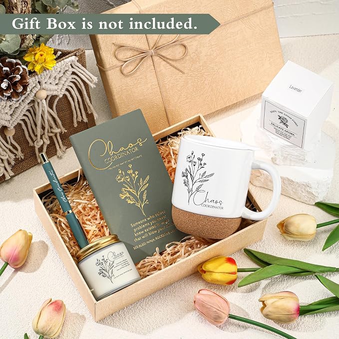 Sayglossy 4 Pcs Green Chaos Coordinator Gift Set Back to School Gift for Teachers Women Men Notebook Coffee Mug Scented Candle Ballpoint Pen for Teacher Assistant Principal Class School Staff Coworker