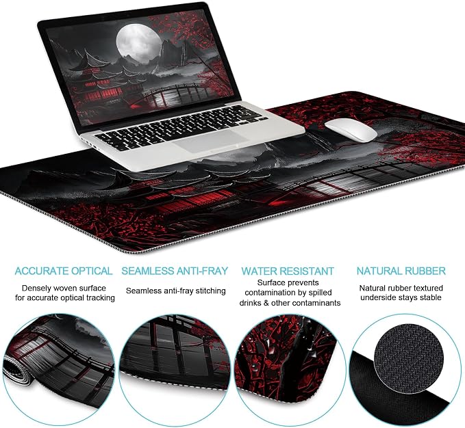LIMKRIAN Japanese Ergonomic Mouse Pad with Wrist Rest, Large Desk Mat Set | Gaming Computer Mat, Keyboard Wrist Support, Coaster, Desk Matt for Desktop, Japanese Anime Office Supplies Desk Accessories