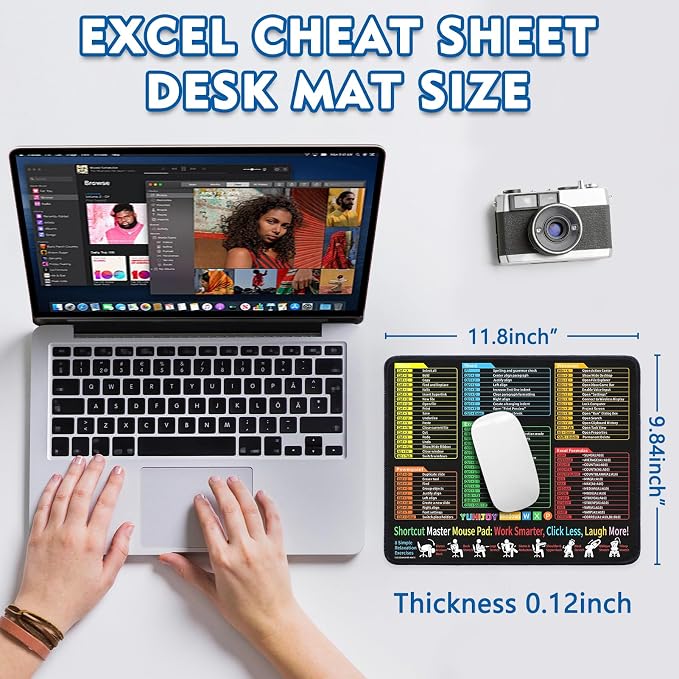 Excel Cheat Sheet Desk Pad - Excel Cheat Sheet Desk Mat - Mouse Pads, Non-Slip Base Portable Mousepad Suitable Ideal for Office, Gaming (11.8" x 9.84")