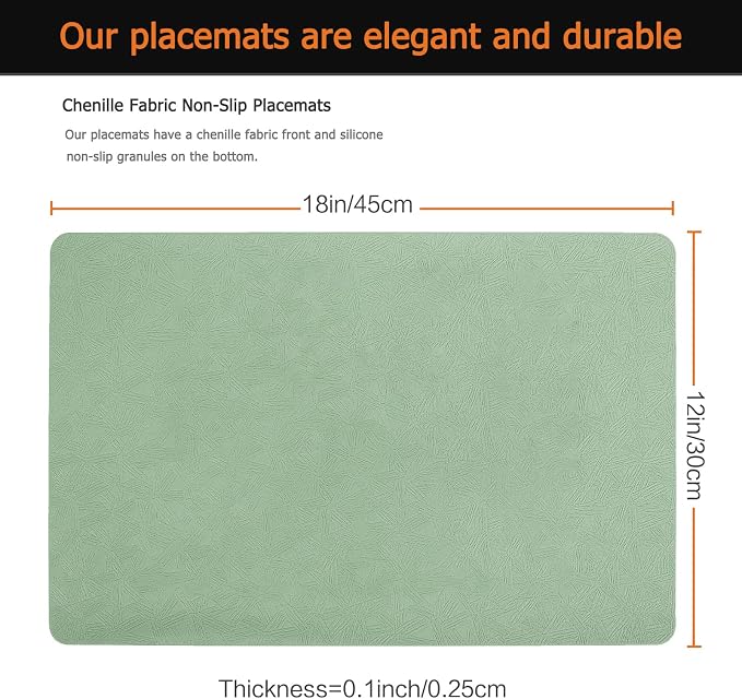Green Plastic Placemats Set of 8, Faux Leather Waterproof Table Mats | Green Vinyl placemats,Wipeable and heat resistant table mats.Easy to clean,great for indoor and outdoor