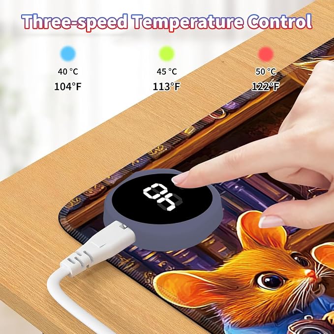 Heated Desk Pad Large Mouse Pad 31.5 x 13 inch with 3 Levels Heating & Auto Shut-Off Warm Mouse pad PU Leather Computer Mousepad for Home Office Work - Owl Book
