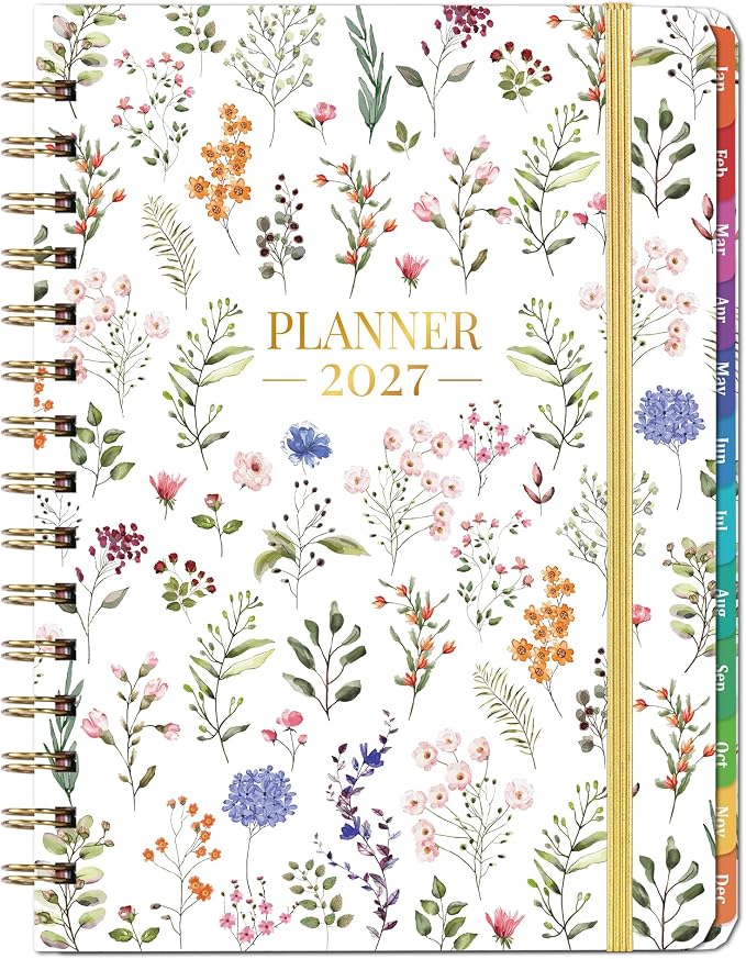 2027 Planner-Weekly and Monthly Planner 2027, 6.4"x8.5", Calendar book | Jan. 2027-Dec. 2027, Twin-Wire Binding, elastic closure, Tabs, Thick Paper, Contacts Pages, Inner Pocket, marked holidays