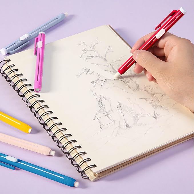 Mr. Pen- Retractable Mechanical Eraser Pens, 6 Pack, Ice Cream Colors | Latex-Free Precision Pencil Erasers for Artists, Students, Drawing, Sketching & Drafting