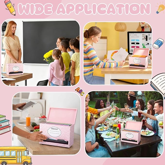 Yalikop 1 Pc Wooden Pencil Dispenser for Classroom Pastel Wood Pencils Holder for up to 200 Pencils Reusable Straw Dispenser for Home Office Teachers Supplies Storage (Notebook,Pink)