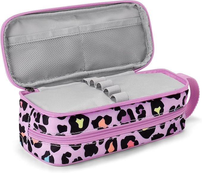 Choco Mocha Girls Pencil Case for Kids, Soft Large Zipper Pencil Pouch for Kids with 2 Compartments Girls Pencil Case for School Leopard Pencil Bag, Cheetah Pink