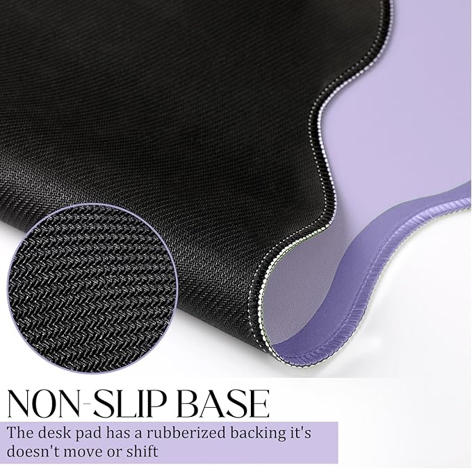 Hahafelt Scalloped Desk Mat Large Desk Pad Cute Coquette Table Mat Back to School Preppy Table Make up Pad Nonslip Graduation Gift with Stitching Waterproof Gaming(Purple,23.6 x 13.8 Inches)