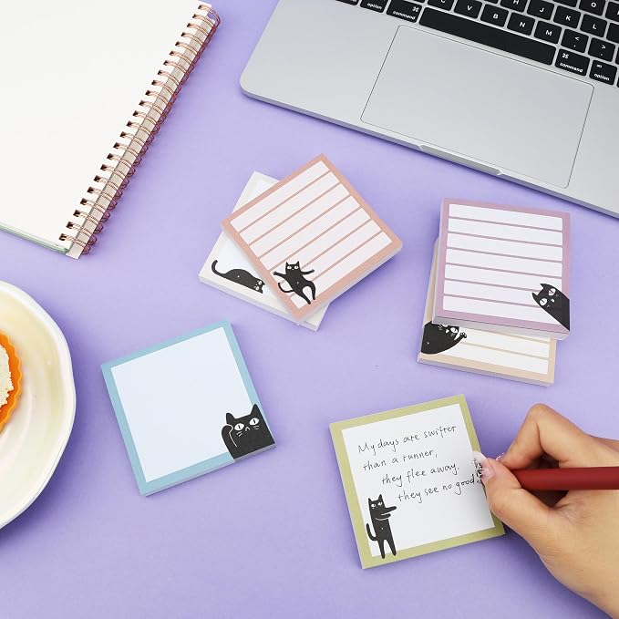 Mr. Pen- Black Cat Sticky Notes Set, 3" x 3", 6 Pads, 480 Sheets | Black Cat Sticky Notes, Memo Pads, Self-Stick Note Pad for Office, School, Home, Study & Organization