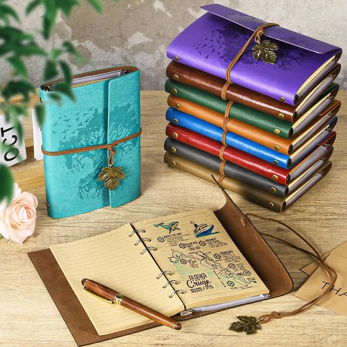 10 Pack PU Leather Journal Notebook, Refillable Journal Bulk, Vintage Travel Journals for Writing, Gift Diary Journal for Women, Men, Girls, 100GSM Lined Paper, Each 160 Pages & 2 Pockets (A6, 5"x7" )
