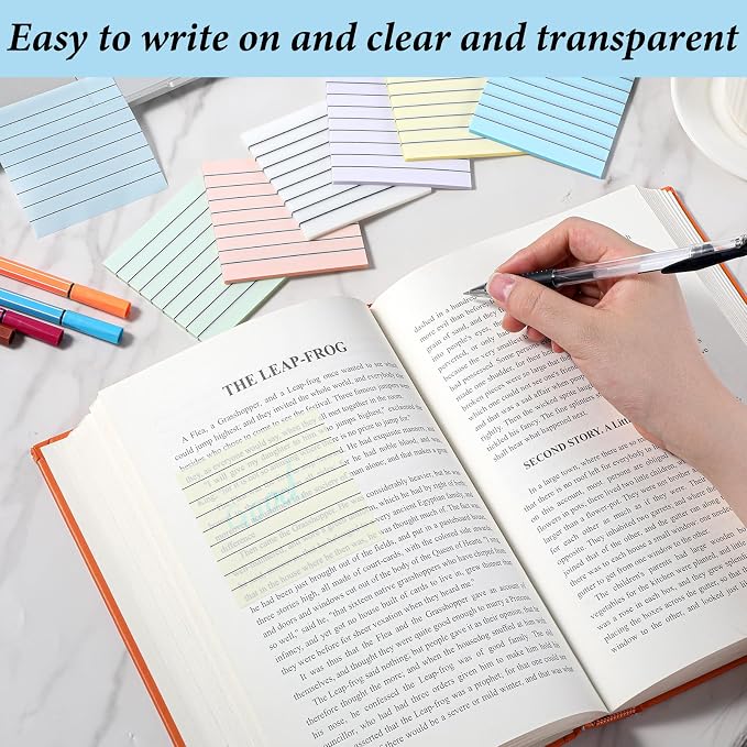 300 Sheets Transparent Sticky Notes Clear Translucent Lined 3x3 Inch 6 Pack Clear Sticky Notes Reminder Tabs with Line Colorful Lined Post Note Reminder Tabs for Office Home College Meeting