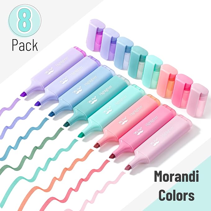 Mr. Pen- Highlighters, 8 Pack, Morandi Colors | Highlighters with Firm Chisel Tip, Quick Dry & Non-Toxic, No Bleed on Standard Paper, Ideal for Highlighting, Underlining