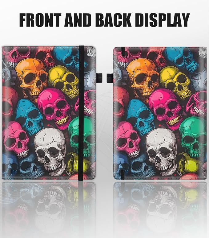 Hardcover Executive Notebooks, A5 PU Leather Lined Journal Notebook, 200 Pages Thick Paper Subject Notebooks for School,Work,Home Writing Business Notebook, Diary Book ，Colored Skull