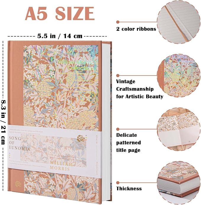 TIEFOSSI Aesthetic Lined Journal Notebook for Women Writing | A5 College Ruled Hardcover Notebook,100gsm 224 Pages-Thick Travel journals for writing ,for Work Organization, Note Taking