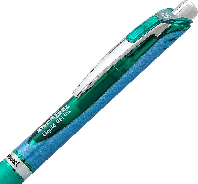 Pentel EnerGel Deluxe RTX Retractable Liquid Gel Pen, Fine Line, Needle Tip, Green Ink, Box of 12 (BLN75-D)
