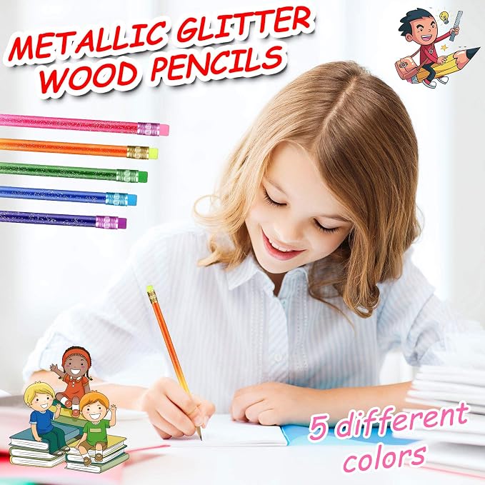 Zonon 15 Pieces Color Changing Mood Pencil Glitter Pencil with Eraser Wooden Activated Color Changing Back to School Gift Thermochromic for Students Kids Prizes Birthday Party Favors
