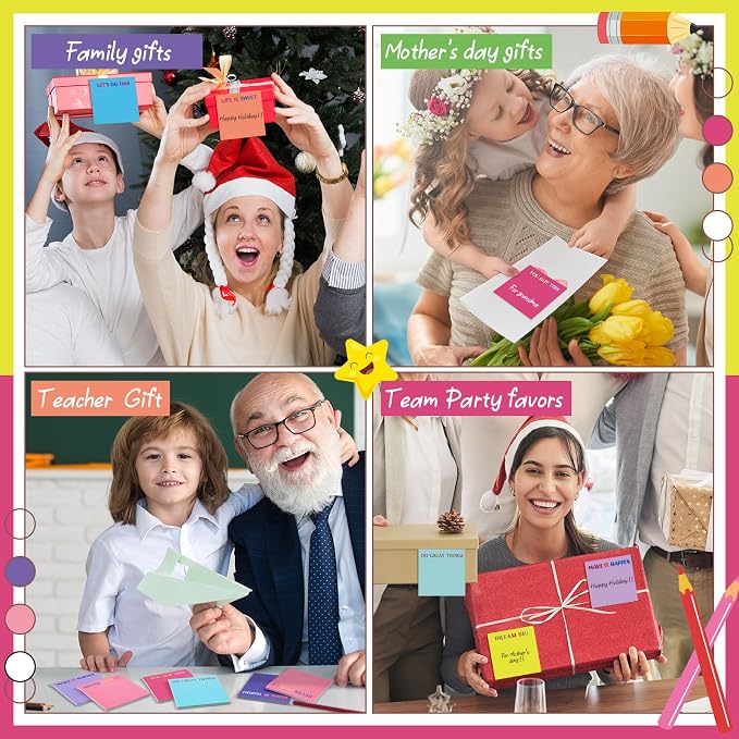 Yinder 24 Pcs Inspirational Sticky Notes, Back to School Supplies, Cute Motivational Sticky Notes Pad Employee Appreciation Gifts Bulk for Teacher Coworker Office 3 x 3'' (Motivational,Bright Color)