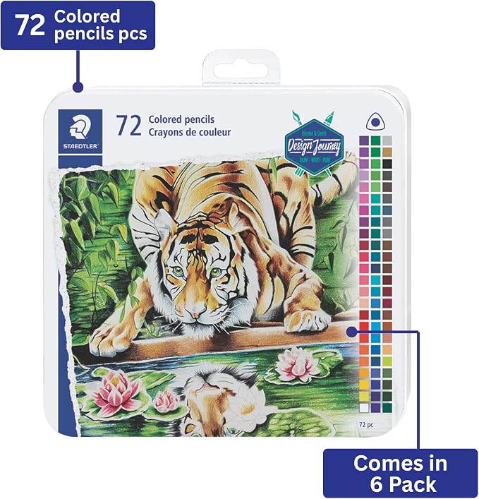 STAEDTLER Colored Pencils Set 6-Pack (6 Sets of 72 pcs) - Ergonomic Triangular Barrel, Smooth 4mm Lines, Wood - 72 Vibrant Colors in Tin, for Artists & Students, 432 Count