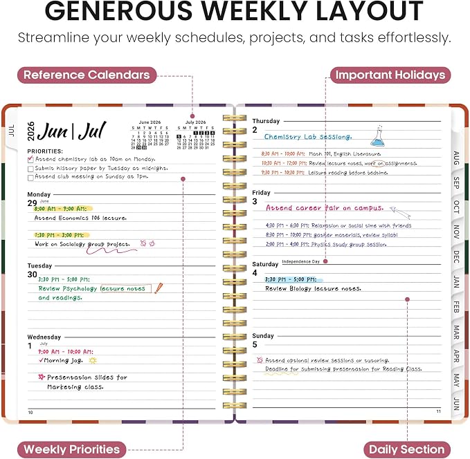 Planner 2026-2027, Academic Year Monthly and Weekly Calendar Planner, Jul 2026 - Jun 2027, Hardcover Teacher Student Planning Agenda book with Tabs, Perfect for School Office Supplies, 8.5" x 11" - Checkered