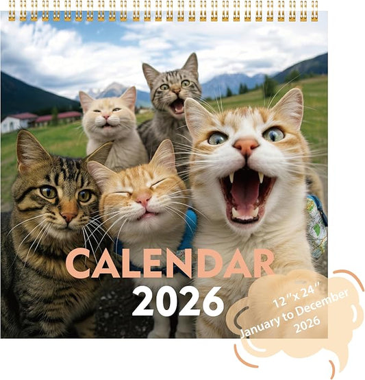2026 Cat Selfies Wall Calendar | Sweet Multi-Breed Cats & Kittens Calendar | 12 Month | 12" x 24" Open | Thick & Sturdy Paper | Gift for Cat Lovers, Men, Women, Kids