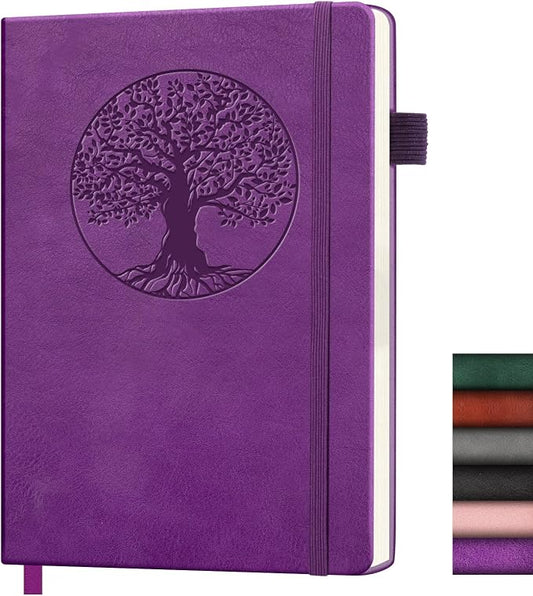 Lined Journal Notebook, A5 Leather Vintage Journals for Writing, 256 Pages College Ruled Notepad for Women Men, Vegan Leather Daily Notebook for Work, School, Travel, Note Taking(Tree of Life, Purple)