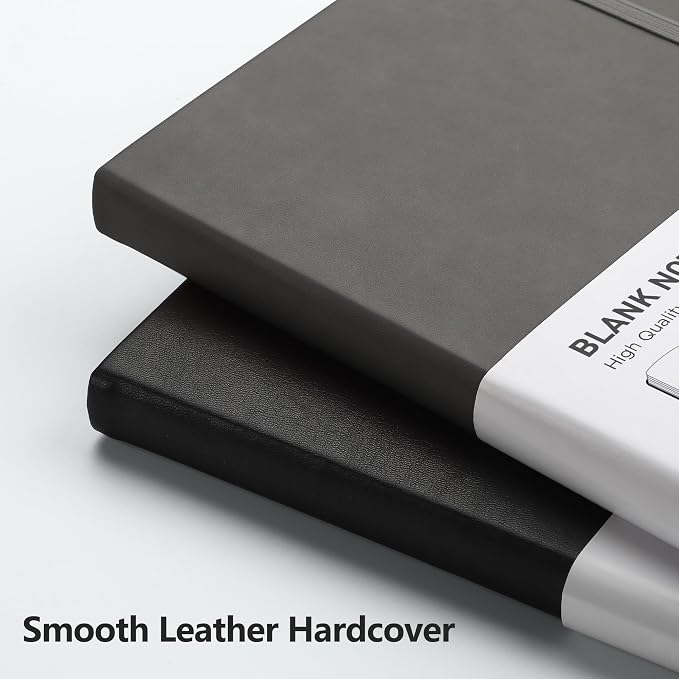 RETTACY Blank Journal Notebook, 192 Pages, A5 Medium Size (5.7'' x 8.3'') | Leather Hardcover, 100 GSM Thick Paper, for Sketching, Drawing, Painting (Gray)