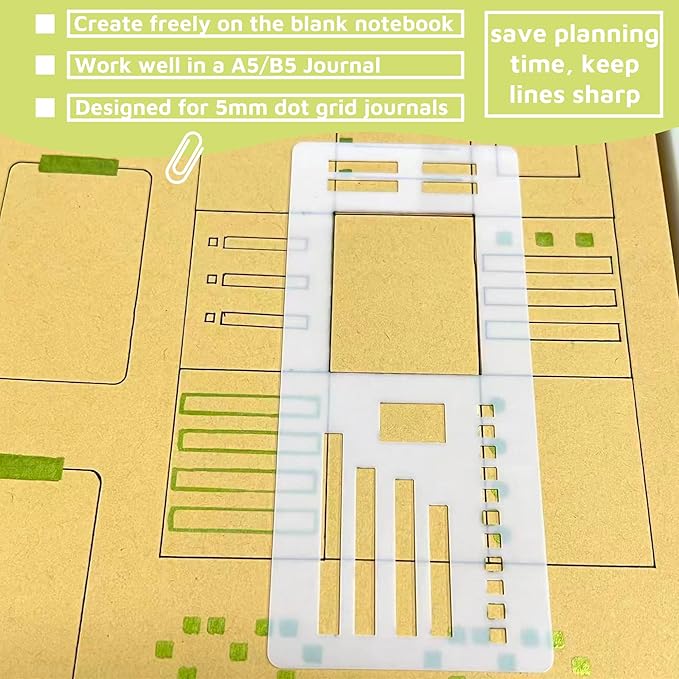 Flexible Record Template Set, 9 Pcs Reusable Planner Stencils Drafting Tools for Journal Planner, Calendar Making, Drawing Lines, Layout Tools for DIY Planning