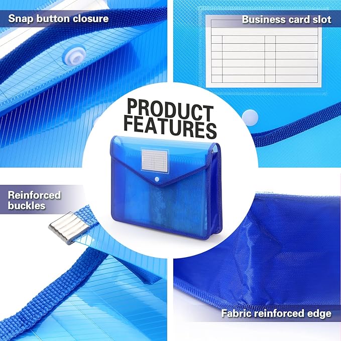 Tamaki Plastic Expanding File Folder, Fit Letter/A4 Size, Blue, 1 Pack | Transparent envelopes with Snap Closure, No Dividers, Large Capacity