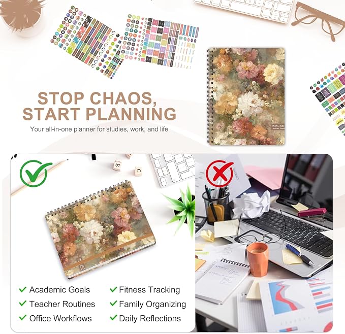 Planner 2026-2027, Weekly and Monthly Academic Planner, July 2026 - June 2027, Hardcover Calendar Agenda Book for School Year Planning, School Supplies for Teacher and Student, Letter Size(8.5'' x 11'')