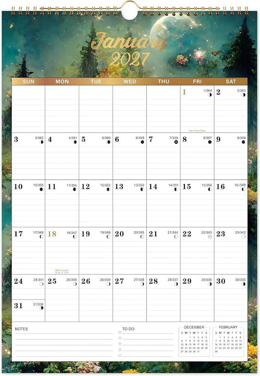 2027 Calendar - 2027 Wall Calendar, JAN 2027 - DEC 2027, 12" x 17", 2027 Wall Calendar 12 Month with Hanging Hook, Perfect for School, Home, Office Organization - Dreaming Moon