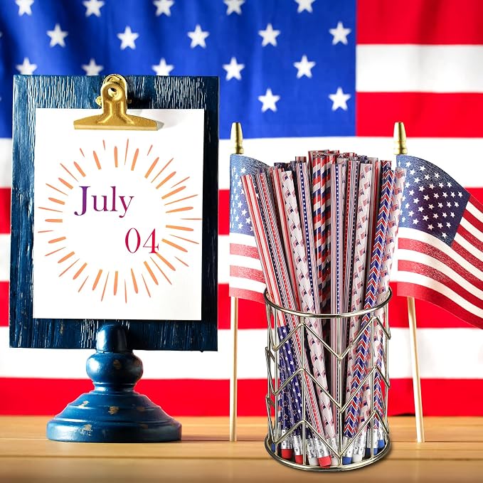 Gersoniel 72 Pieces American Flag Pencils Wooden Patriotic Pencils for 4th of July USA Independence Day 250th Anniversary Parades Party Favors Office Supplies