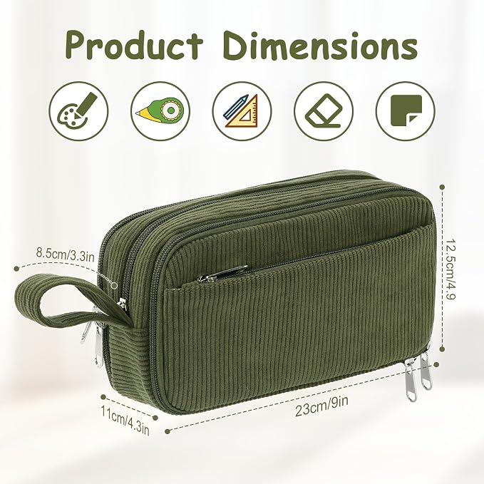 BuyCard Large Capacity Corduroy Pencil Case, Green Zipper Pouch, Aesthetic Pen Pouch, Supplies Organizer for Teen Girls Boys Women Men, Teacher Appreciation Gifts, Fathers Day Gift