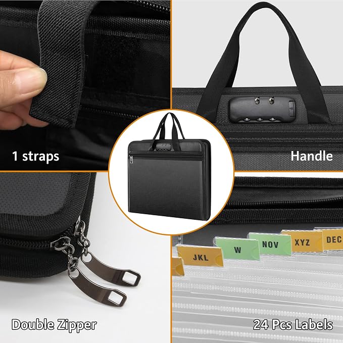onvvippiv File Organizer Fireproof Expanding with Lock Zipper | Accordion File Folder Labels13 Pockets Document Organizer Holder Storage Box Bag for Business Office Receipt Home Travel