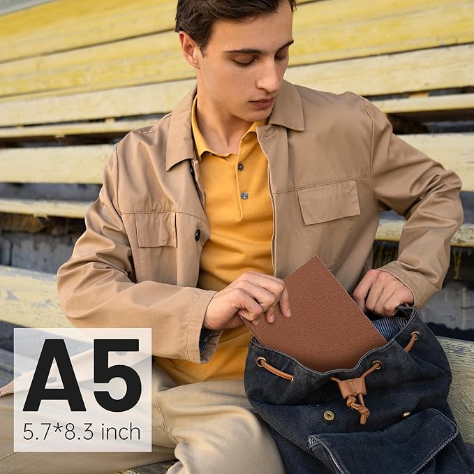 CAGIE Lined Journal Notebook for Men & Women,176 Pages A5 Medium Size, Softcover Leather Journals for Writing, College Ruled Notebook for Work & School, 100 GSM Thick Paper (5.7'' x 8.3'') (Brown)