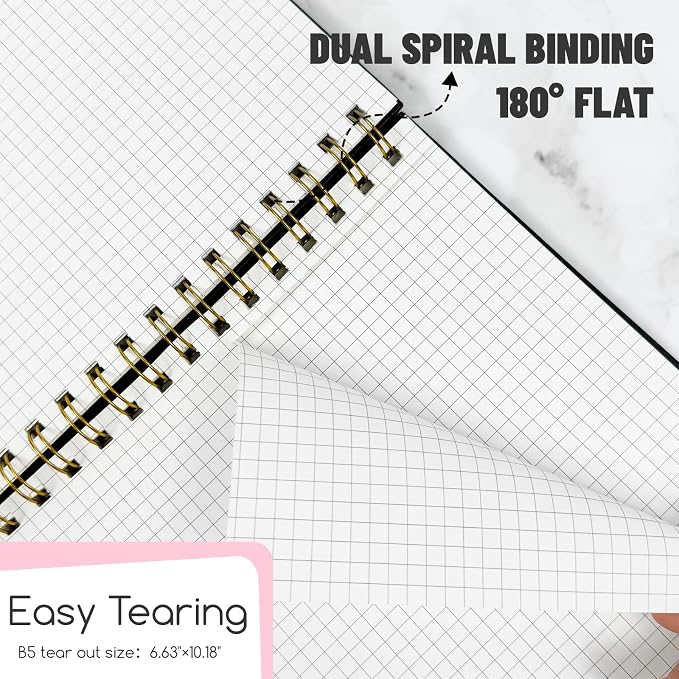 Graph Spiral Notebook-B5 Grid Journal 7.48" X 10.18",Mint Green Hardcover Graph Paper Notebooks 4 Pack 160 Pages 100GSM for Note Taking Engineering Graphing Work School Supplies