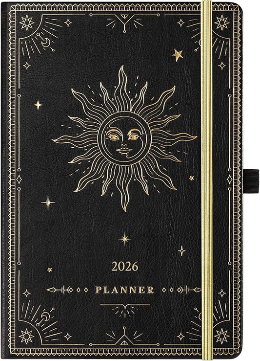 2026 Planner - Weekly Planner 2026, Jan. 2026 - Dec. 2026, 5.75" x 8.25", 2026 Weekly and Monthly Planner, Faux Leather planner 2026 with Back Pocket & 40 Notes Pages - The Sun