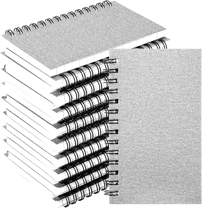 Jutom 18 Pcs Small Spiral Notebooks Memo Pads 3x5 Bulk Small Pocket Notepads Back to School Supplies Mini Notebook with Lined Mini Journals for Office & Work, 120 Pages (Glitter Sliver)
