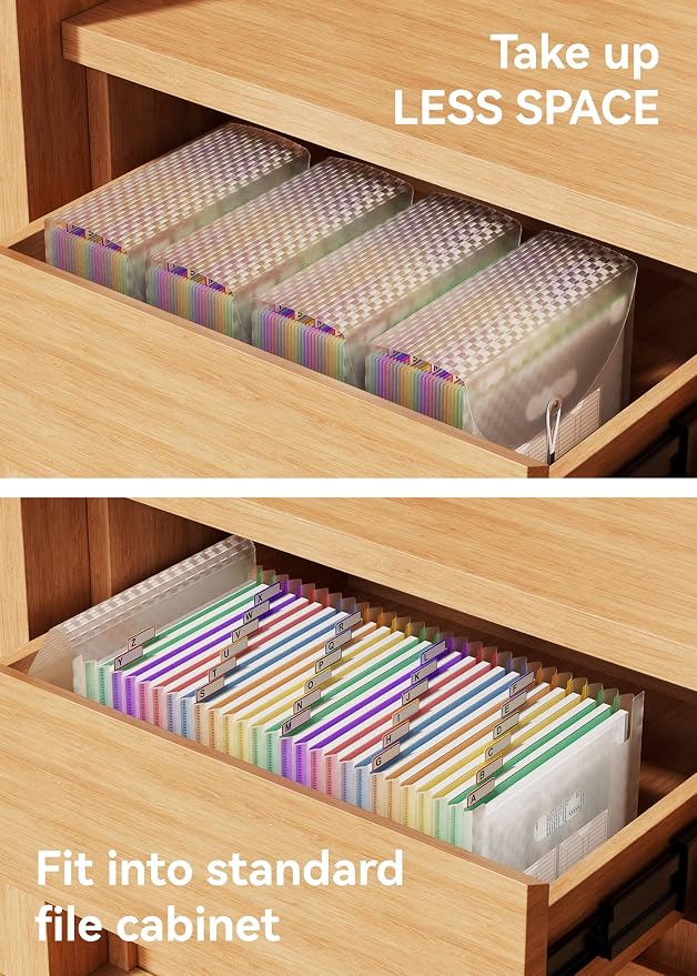 ABC life 26-Pocket Accordion File Organizer, Expandable Monthly Bill & Receipt Holder with Colored A-Z Tabs, Portable Folder Organizer for Home Office School, Fits Letter/A4 Size - Green