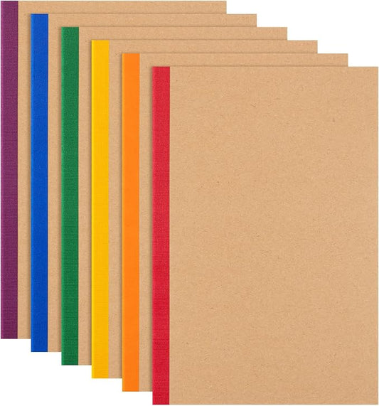 ALKALO 6 Pack Lined Notebook Journals Bulk, A5 College Ruled Composition Notebook, 8.3”x 5.5”,Kraft Cover with Rainbow Spines, 6 Colors 60 Pages for School Office Travel