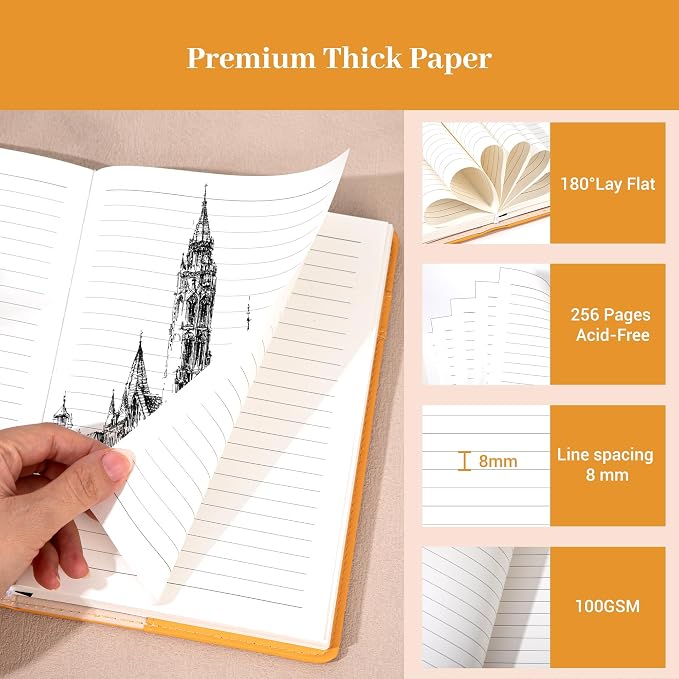 CAGIE Lined Journals for Writing, Two-Toned Hardcover Journal Notebook for Women, 256 Pages A5 Journal with 100GSM Thick Paper for Work Note Taking Diary, Refillable Design,8.6 x 5.7 Inch,Yellow | 256 Pages, 100gsm Thick Paper, Refillable, Two-Toned Ha...