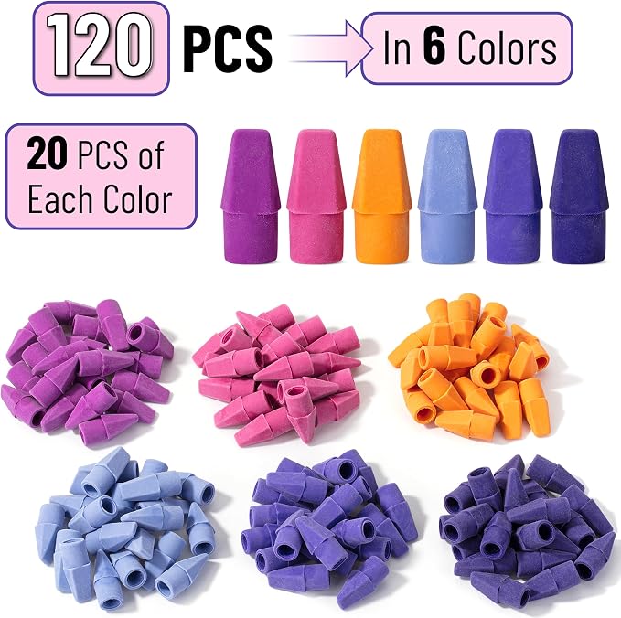 Mr. Pen- Pencil Top Erasers, 120 Pack, 6 Different Twilight Pulse Colors | Latex-Free & No Smudge Pencil Eraser Tops