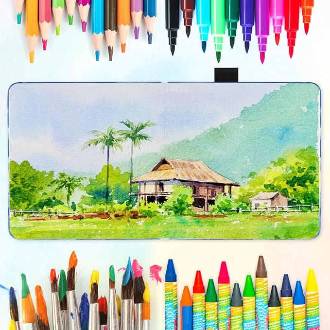 5x5 Handy Portable Handmade Cloth Fabric Hardcover Sewing Binding Travel Watercolor Paper 140LB/300gsm 20Sheets/40Pages Journal Mixed Media Pad Sketchbook. Blue Cloud