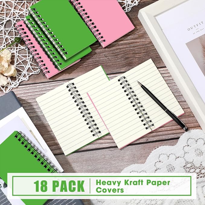 Jutom 18 Pcs Small Spiral Notebooks Memo Pads 3x5 Bulk Small Pocket Notepads Back to School Supplies Mini Notebook with Lined Mini Journals for Office & Work, 120 Pages (Pink Green)