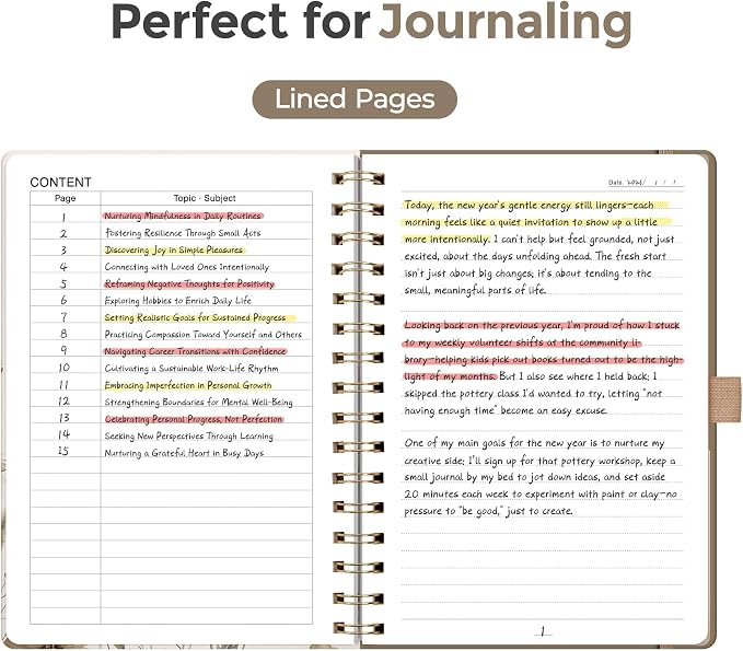 AHGXG Spiral Journal Notebook, 160 Lined Pages, A5 Size (5.7'' x 8.3'') | for Women, Journaling, Writing, Work & Office, Hardcover, 100 GSM Thick Paper (Soft Neutral Floral)
