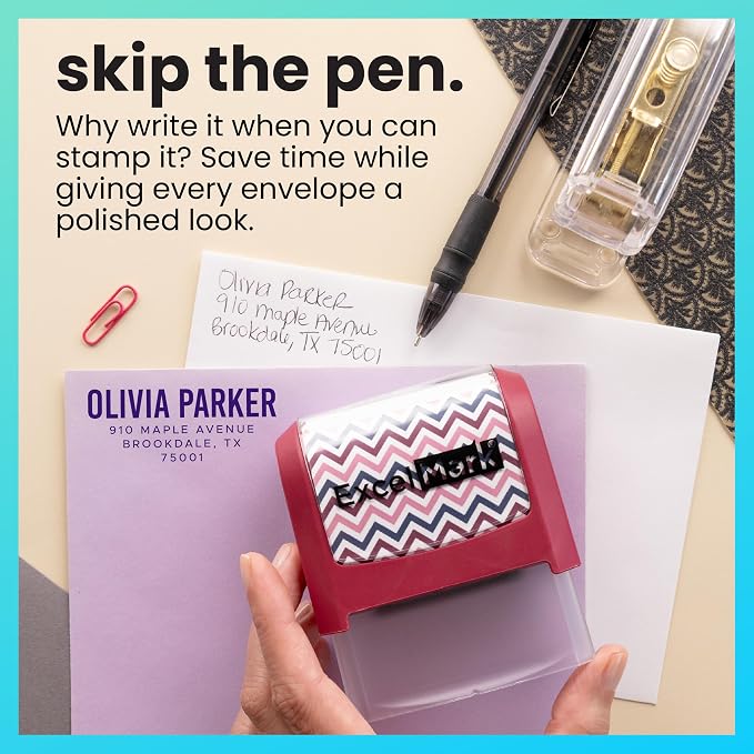 ExcelMark Custom Return Address Stamp (Green, Urban Bold) | Custom Return Address Stamp with Elegant Designs, Vibrant Colors & Patterns – Perfect for Mail, Invitations & Gifts