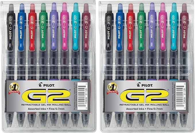 PILOT G2 Premium Gel Pens, Gel Roller Pens, Fine Point 0.7 mm Assorted Colors 8,(Pack of 2)