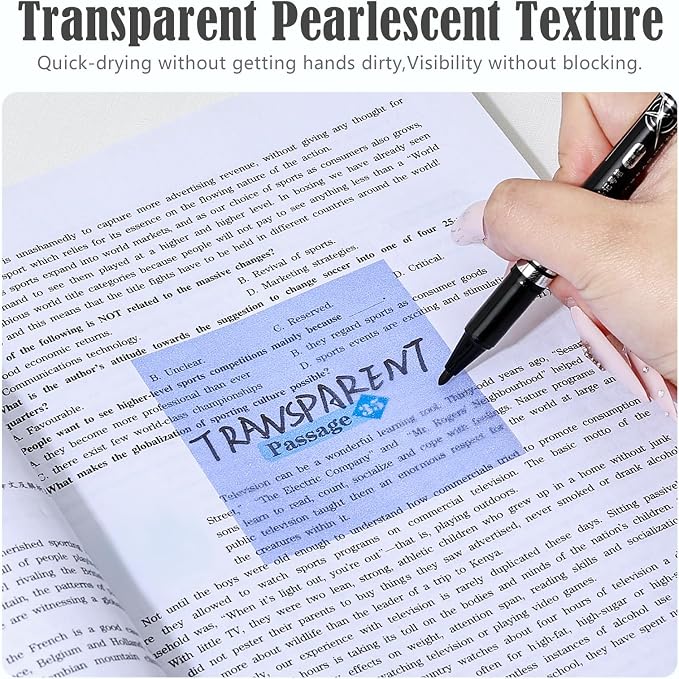 BAYTORY 240 Pop Paper Up Transparent Glitter Sticky Notes with 1 Marker | Double Marker Pen, Waterproof Self-Stick Note, 3 x 3 Colorful Self-Adhesive Note for Bible Accessories (Green & Pink & Blue)