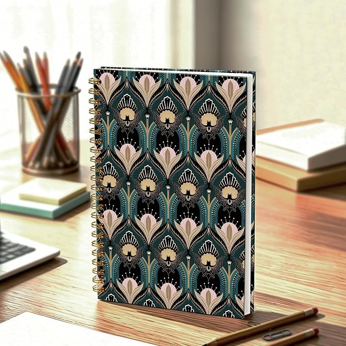 HOXUNQINA Witchy Gothic Bats and Flowers Journal Notebook 5.5x8.3 | Art Deco Dark Academia Journal for Women, Vintage 1920s Maximalist Gothic Office Supplies Notebooks for Work
